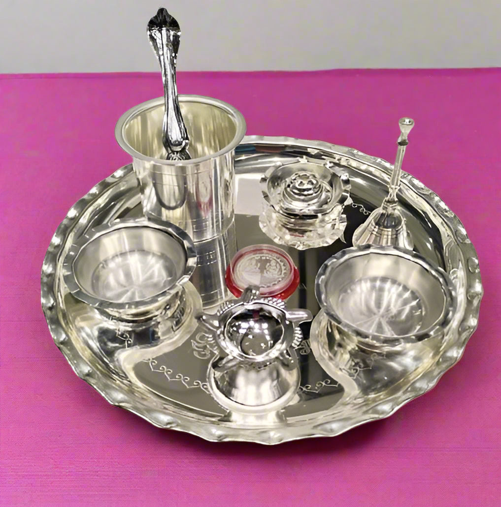 silver plated  9 Items Pooja Thali Set